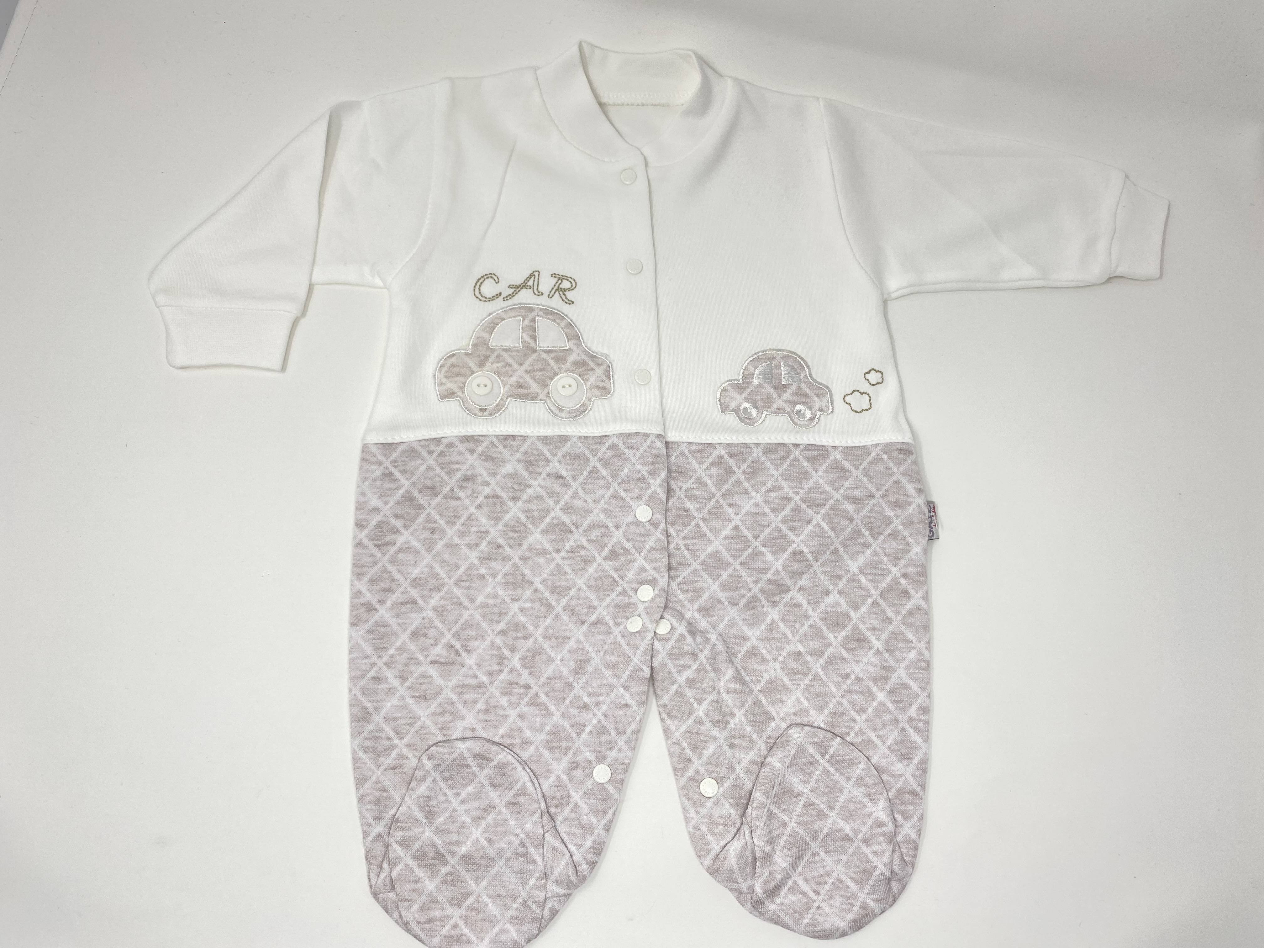 Baby Strampler Einteiler Langarm Overall Jumpsuit für Jungs mit Auto Applikation Stickerei