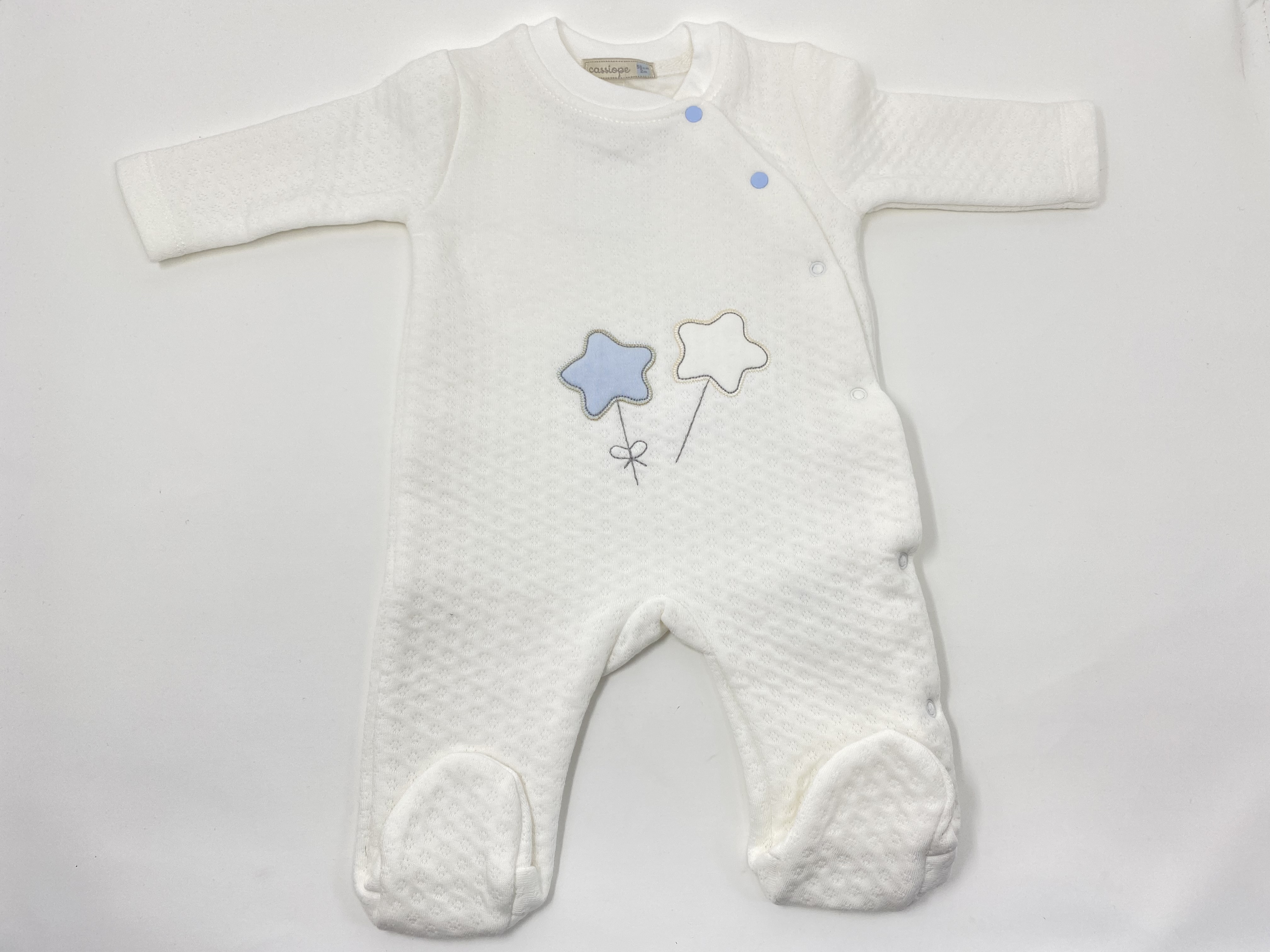Baby Strampler Einteiler Overall Langarm mit Sternchen Applikation - Hellblau -