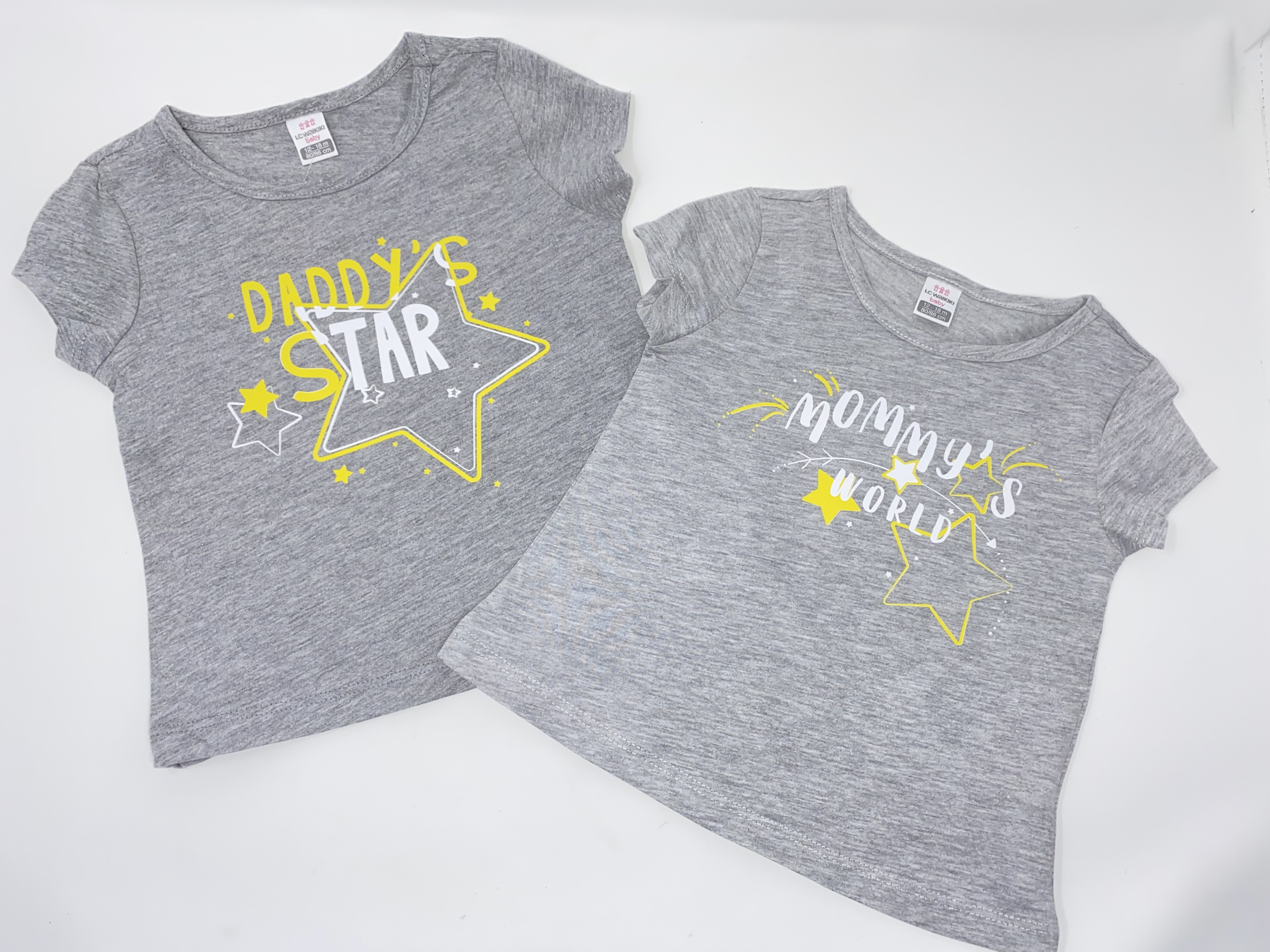 2 x Mädchen T-Shirt Sterne Stars grau meliert