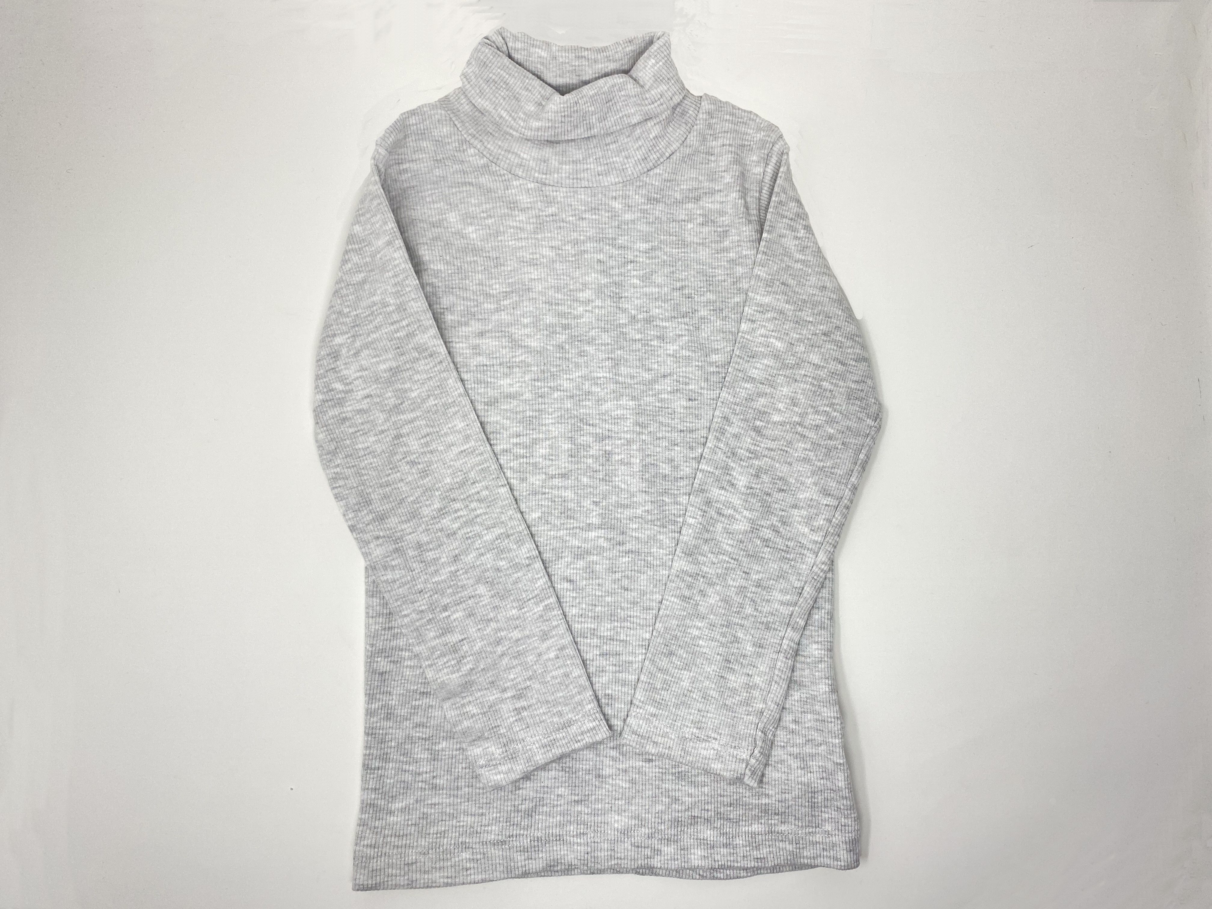 Rollkragen Pullover Kinder Jersey Shirt / Sweat Shirt Sweatshirt gerippt Grau meliert